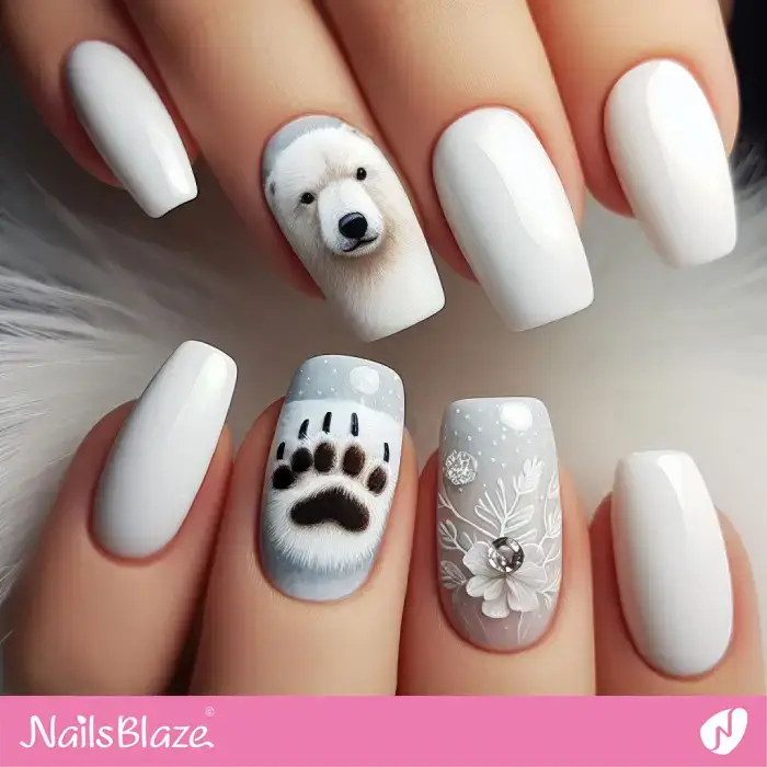 Embellished Polar Bear Nail Design | Polar Wonders Nails - NB3172